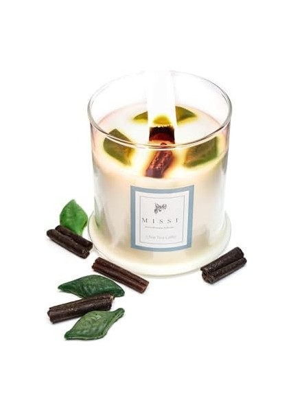 Üfleme Cam Ahşap Fitilli Chaı Tea Latte Vegan Mum (380 Gr) modelleri