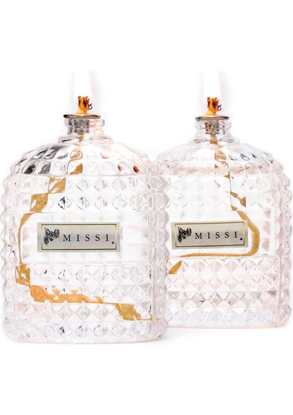 Vanilya Sandal Kokulu Oval Kristal Cam Şişe Kandil Seti (2X100 Ml)