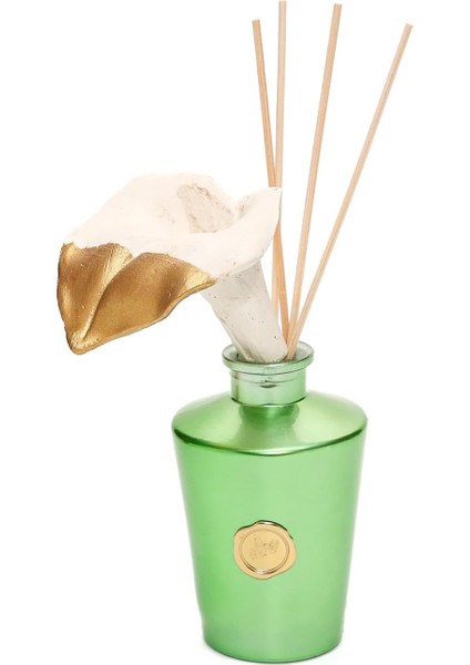 130 ml Yeşil Golden Glow Gala Çiçek Taş Çubuklu Oud Vanilya Oda Kokusu