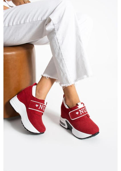 Rubypop Kırmızı Cırtlı 10 cm Yüksek Topuk Kadın Sneaker fiyatları