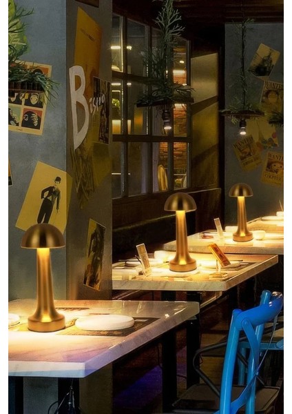 Gold Mantar Model Retro Şarjlı Masa Lambası- Dimmerli ve Enerji Tasarruflu LED Aydınlatma