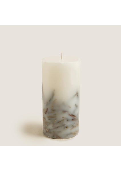 Yaprak Dekorlu Mum 10X20 cm Cream