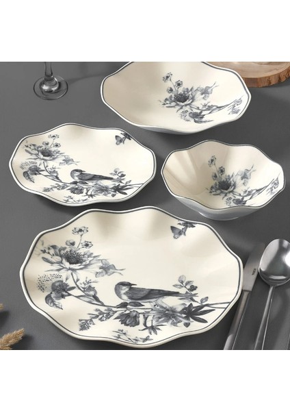 Nesrin 24 Parça Yemek Seti 6 Kişilik Antrasit Porselen Doğa Temalı fiyatları