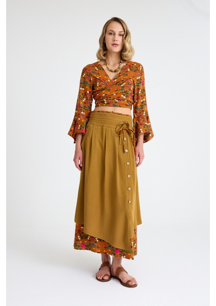 Bohem Tarz Düğme Detaylı Kloş Etek