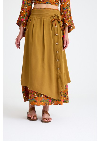 Bohem Tarz Düğme Detaylı Kloş Etek modelleri