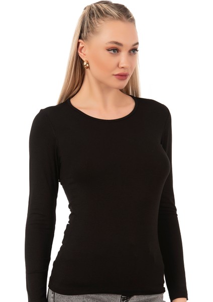 Özkan 7124 Kadın Premium Yumuşak Rahat Kumaş Viskon Bisiklet Yaka Uzun Kollu Örme Bluz fırsatları