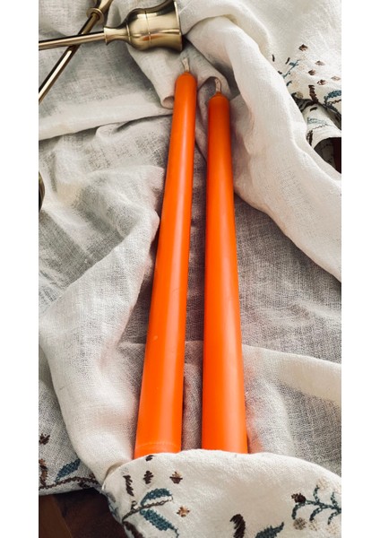 2’li Uzun Turuncu Şamdan Mumu – Dekoratif Ince Konik Mum Seti (Yakılabilir, Masa Üstü Mum) modelleri