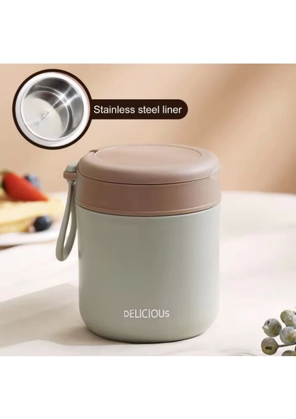 Paslanmaz Çelik Sızdırmaz Kaşıklı Saklama Kabı Beslenme Kabı 430 ml Yeşil Ithal Ürün
