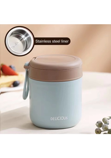 Paslanmaz Çelik Sızdırmaz Kaşıklı Saklama Kabı Beslenme Kabı 430 ml Mavi Ithal Ürün
