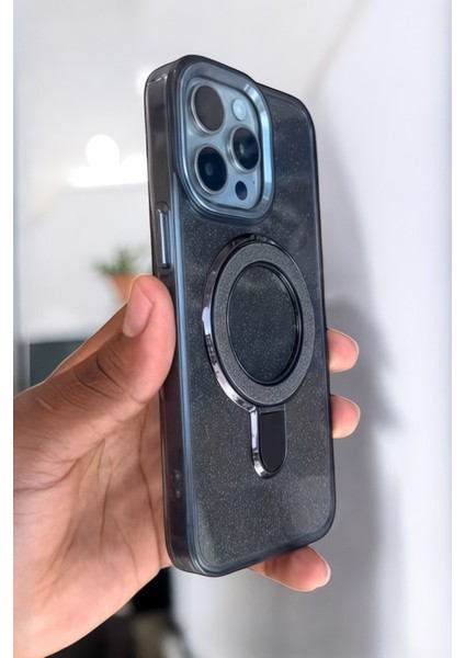 IPhone 13-14 Uyumlu Kılıf Simli Standlı Tasarım Premium Kapak