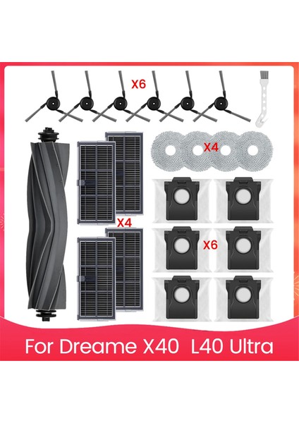Dreame X40 &amp; L40 Ultra Vakumlar Için Aksesuar Seti Ana Yan Fırça Hepa Filtre Mop Bez Tuz Torbaları (Yurt Dışından)