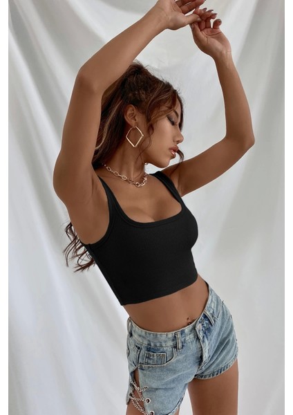 - Kadın Siyah Kalın Askılı Crop Top Büstiyer fırsatları