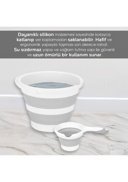 3'lü Katlanır Banyo Seti - Katlanabilir Silikon 18 Lt Çamaşır Sepeti Akordiyon Su Kovası Maşrapa indirimleri