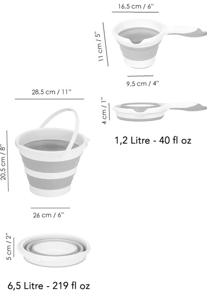 3'lü Katlanır Banyo Seti - Katlanabilir Silikon 18 Lt Çamaşır Sepeti Akordiyon Su Kovası Maşrapa