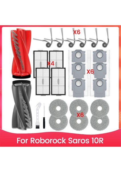 Roborock Saros 10R Robot Vakum Ana Yan Fırça Hepa Filtre Paspas Pedleri Toz Çanta (Yurt Dışından)