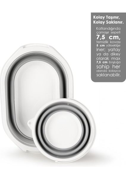 2'li Katlanır Banyo Seti - Katlanabilir Silikon 18 Lt Çamaşır Sepeti Akordiyon Su Kovası indirimleri