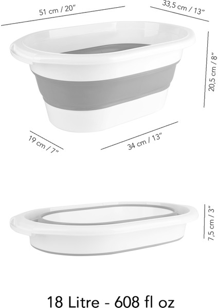 2'li Katlanır Banyo Seti - Katlanabilir Silikon 18 Lt Çamaşır Sepeti Akordiyon Su Kovası