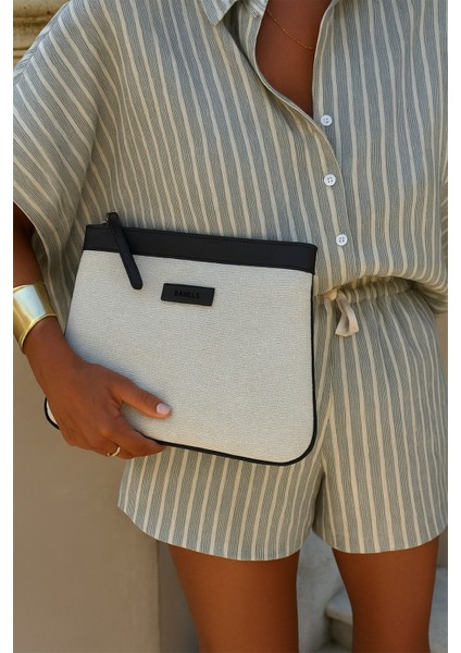 Kanvas Siyah Özel Tasarım Kadın Portföy & Clutch Çanta