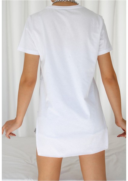 Kadın Bisiklet Yaka Kısa Kol Yırtmaçlı Salaş Tshirt BLZ1082 modelleri