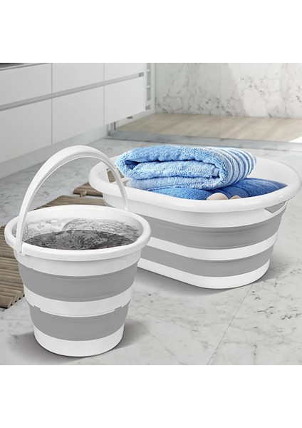 2'li Set Katlanabilir Çamaşır Sepeti Katlanabilir Akordiyon Su Kovası Magic Akordiyon Temizlik Seti