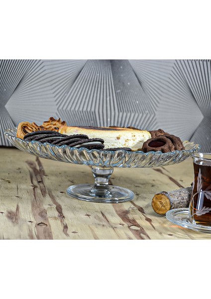 33 cm Oval Ayaklı Cam Meyvelik Sunum Kasesi Vega Desenli fırsatları