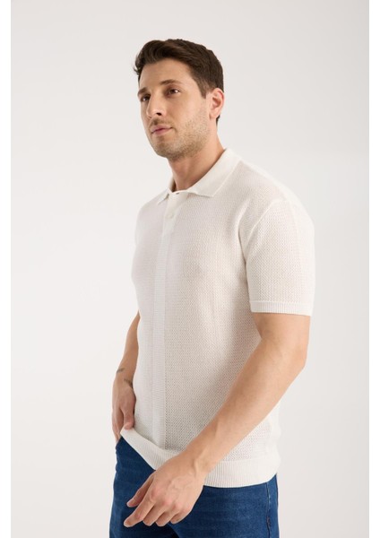 Erkek Polo Yaka Düz Dokulu Beyaz Kısa Kollu Triko Tişört fiyatları