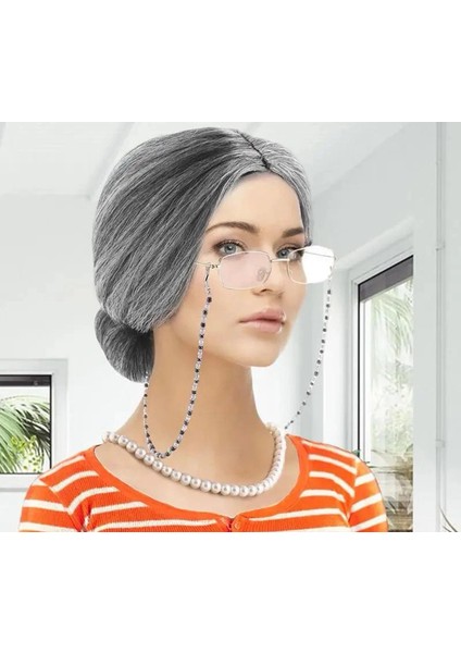 Gri Renk Yaşlı Peruğu Takma Saç Büyükanne Peruğu Yetişkin Çocuk Uyumlu modelleri