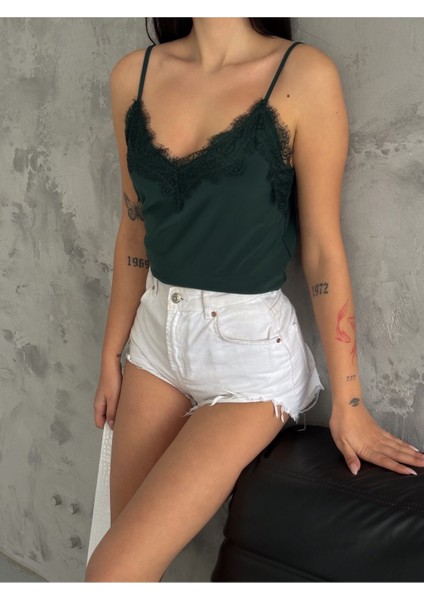 Kadın Askılı Zümrüt Yeşil Dantelli Atlet BLZ1004 fiyatları