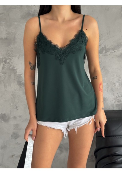 Kadın Askılı Zümrüt Yeşil Dantelli Atlet BLZ1004 modelleri