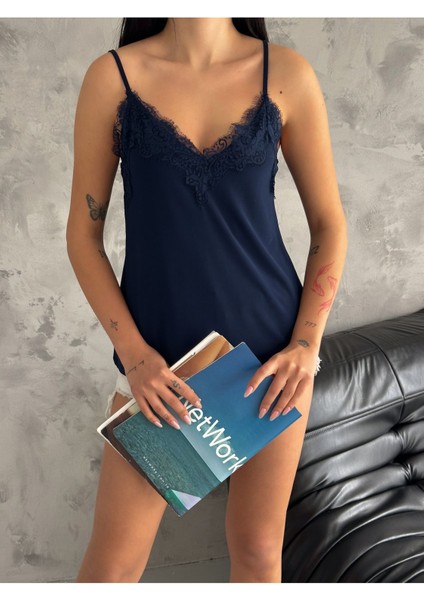 Kadın Askılı Lacivert Dantelli Atlet BLZ1004 fiyatları