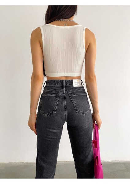 Kadın Ekru V Yaka Kalın Askılı Yaka Detaylı Altı Lastikli Kaşkorse Crop Bluz BLZ8832 indirimleri