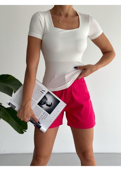 Kadın Kısa Kollu Kare Yaka Viskon Bluz BLZ11870 fiyatları