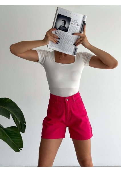 Kadın Kısa Kollu Kare Yaka Viskon Bluz BLZ11870