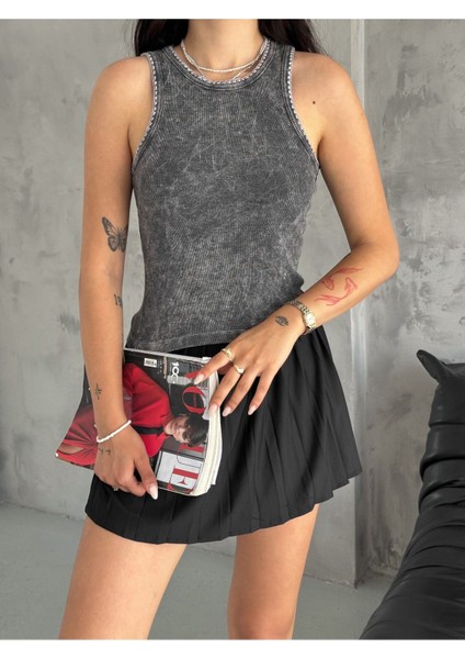 Kadın Kolsuz Kalın Askılı Geniş Yaka Kol ve Yaka Nakış Detaylı Kaşkorse Şık Bluz SM3210 fiyatları