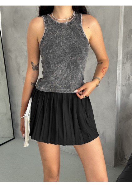 Kadın Kolsuz Kalın Askılı Geniş Yaka Kol ve Yaka Nakış Detaylı Kaşkorse Şık Bluz SM3210 modelleri