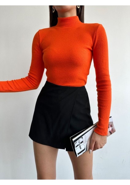 Kadın Yarım Balıkçı Yaka Uzun Kollu Şardonlu Kaşkorse Bluz RD2003