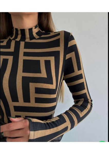 Kadın Ince Uzun Kollu Desenli Yarım Balıkçı Yaka Bluz BLZ2280 modelleri