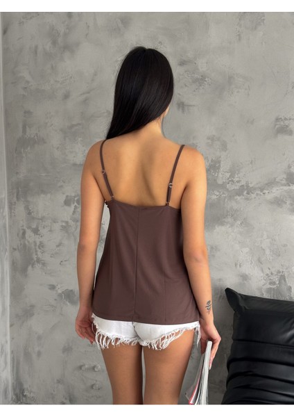 Kadın Askılı Acı Kahve Dantelli Atlet BLZ1004 modelleri