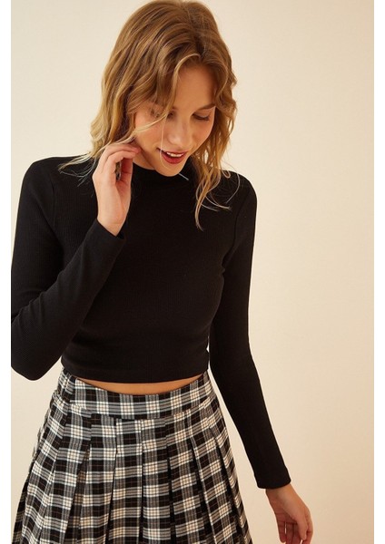 Kadın Uzun Kollu Yarım Balıkçı Yaka Kaşkorse Crop Bluz BLZ9510 modelleri