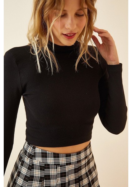 Kadın Uzun Kollu Yarım Balıkçı Yaka Kaşkorse Crop Bluz BLZ9510 fırsatları