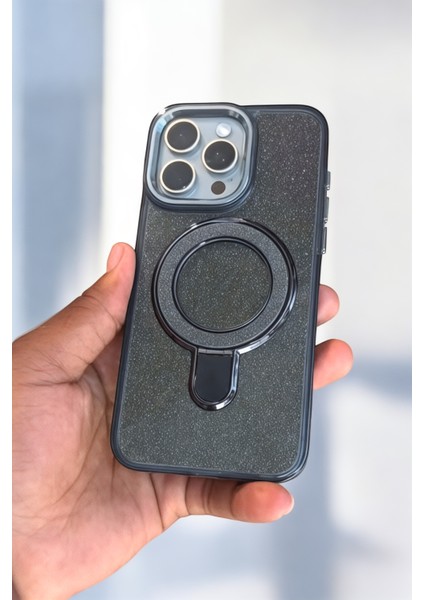 IPhone 15 Pro Max Uyumlu Kılıf Simli Standlı Tasarım Premium Kapak