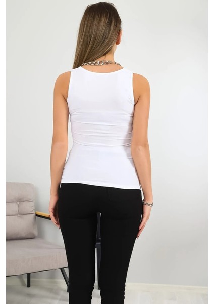 Kadın Kalın Askılı Önü Çift Kat Kare Yaka Düz Basic Penye Bluz BLZ9922 fiyatları