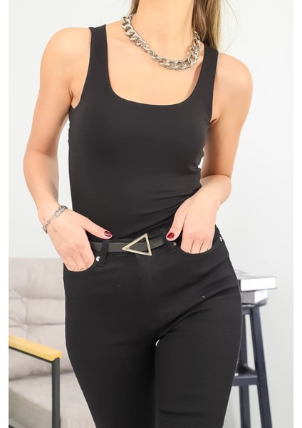 Kadın Kalın Askılı Önü Çift Kat Kare Yaka Düz Basic Penye Bluz BLZ9922 fırsatları