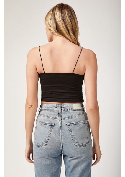 Kadın Siyah Ip Askılı Crop Bluz fiyatları