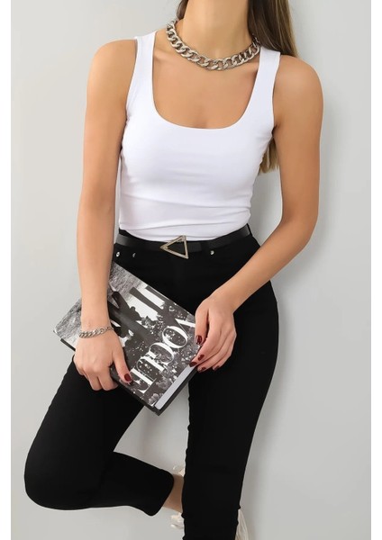 Kadın Kalın Askılı Önü Çift Kat Kare Yaka Düz Basic 2'li Penye Bluz BLZ9922 fiyatları