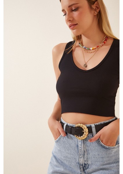 Kadın V Yaka Kaşkorse Crop Bluz BLZ1093