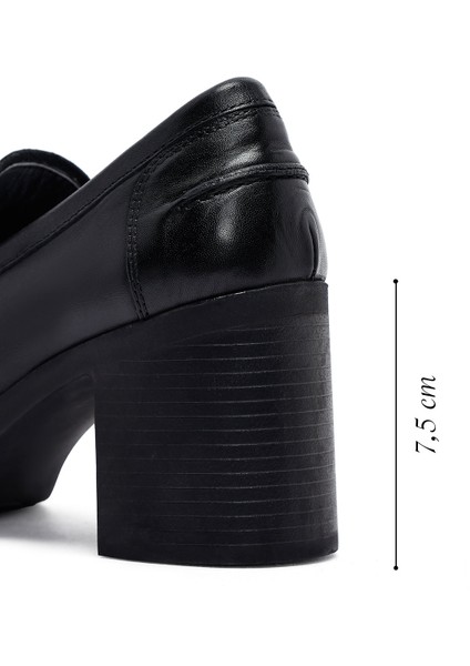 Kadın Siyah Kalın Topuklu Deri Maskülen Loafer 25AFD510618 fiyatları