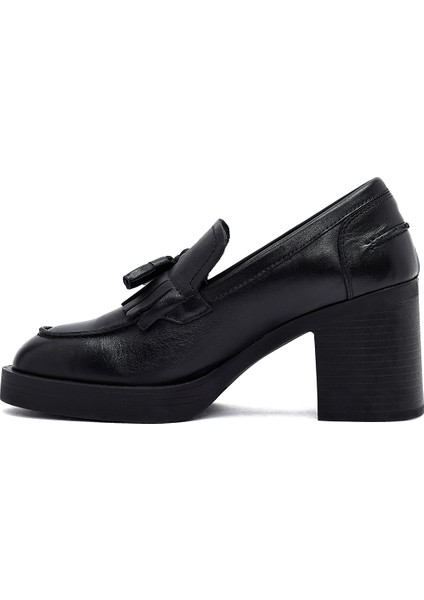 Kadın Siyah Kalın Topuklu Deri Maskülen Loafer 25AFD510618 fırsatları