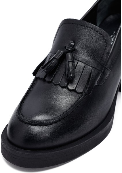 Kadın Siyah Kalın Topuklu Deri Maskülen Loafer 25AFD510618