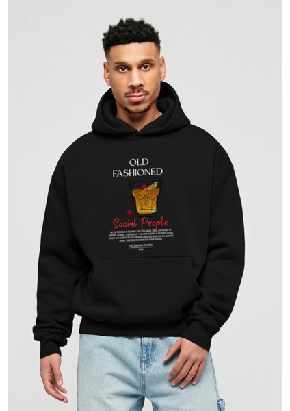 Old Fashioned Kokteyl Ön Baskılı Hoodie Oversize Kapüşonlu Sweatshirt Erkek Kadın